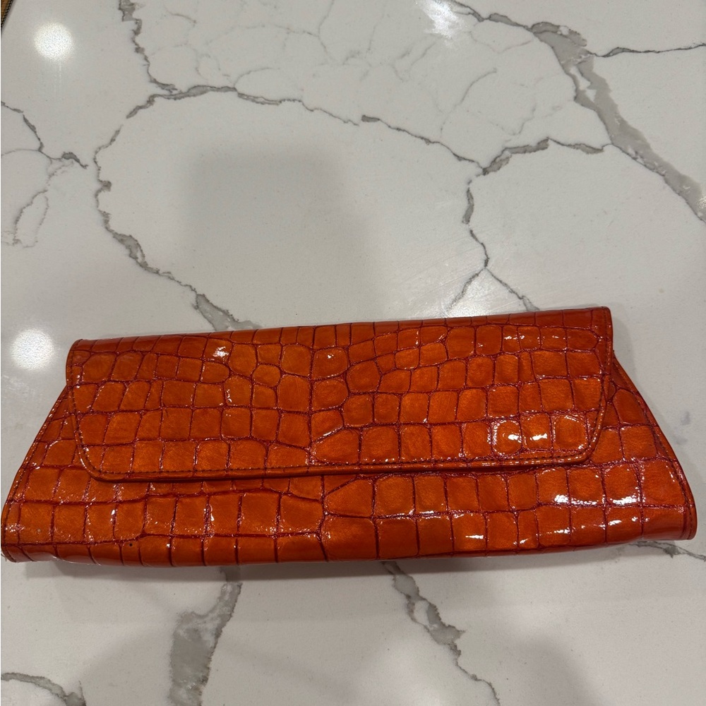Abas Orange Crocodile Embossed Clutch